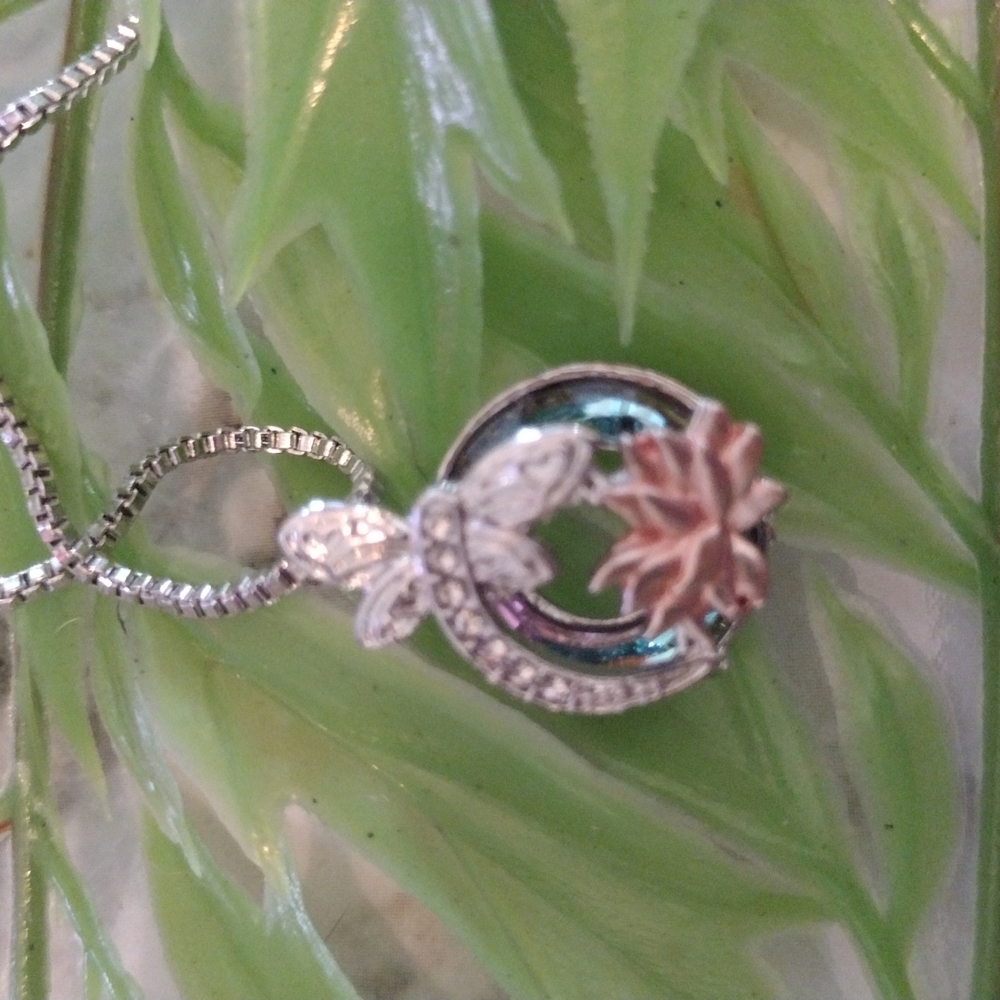 Beautiful Butterfly and Lotus Flower Necklace